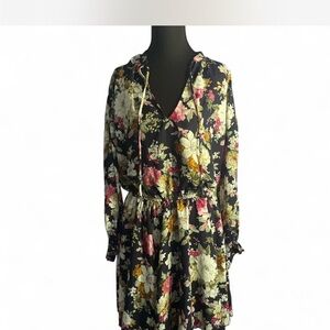 Floral Long Sleeve Dress in Black by [Brand]